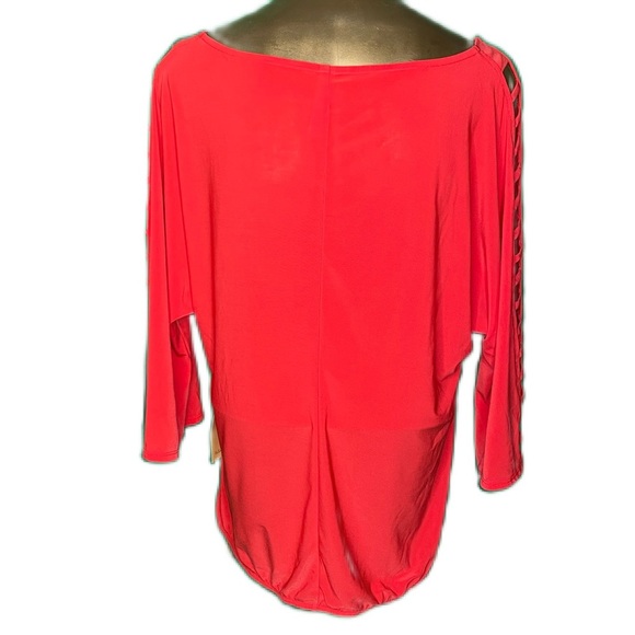 Bright Coral Tunic Top Cage Sleeve Blouse Oversized Vibrant Color Medium - Picture 2 of 7